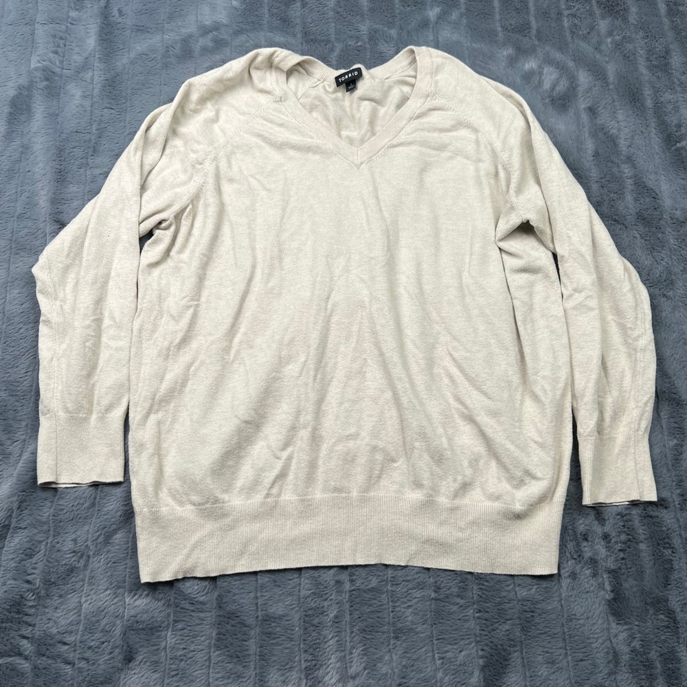 Torrid Womens Plus Size 3 Oatmeal Beige Heather V-Neck Sleeve Sweater